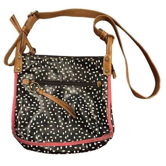 Fossil Keyper Black & White Polka Dot Coated Canvas Crossbody Purse Shou… - Picture 4 of 6